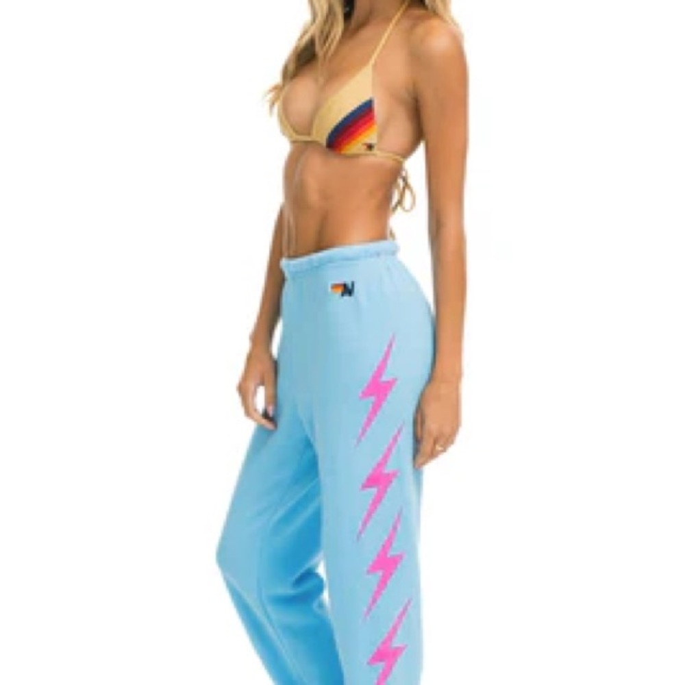 Aviator Nation Blue and Pink Track Pants with Lightning Accents